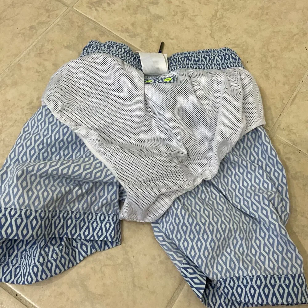 Crewcuts J Crew Kids 7 Shorts Swim Trunks Geometric mesh lining pockets EUC